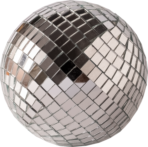 Mirror disco ball isolated object. Brilliant decoration, silver decor.